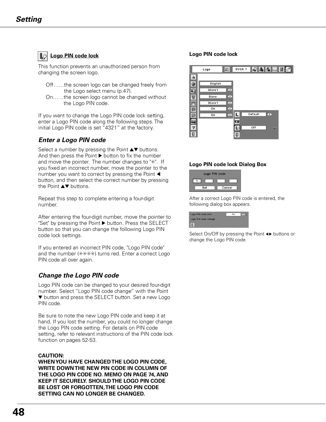 Sanyo PLC-XL50A owner manual Enter a Logo PIN code, Logo PIN code lock 