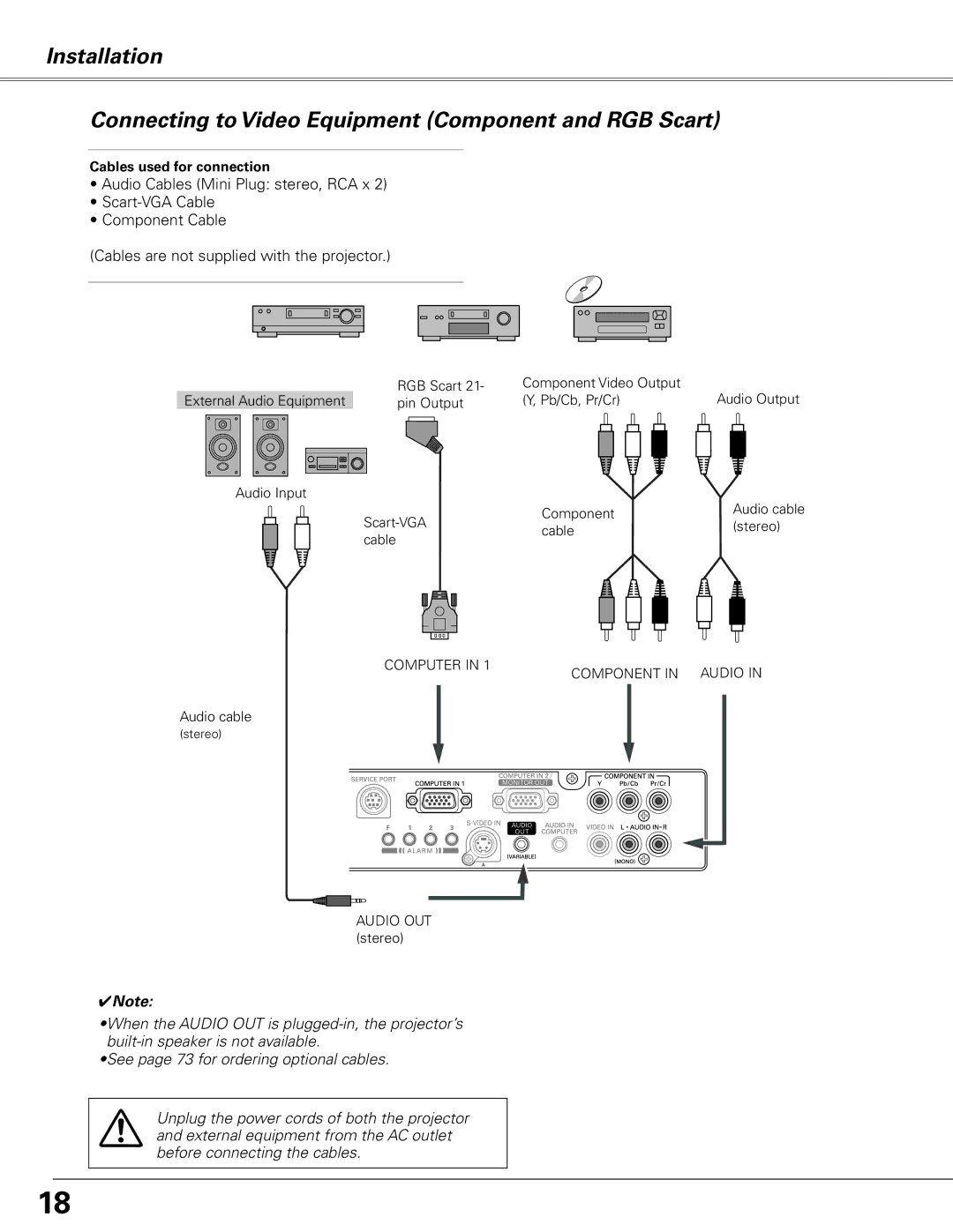 Sanyo PLC-XL51 owner manual Cables used for connection 