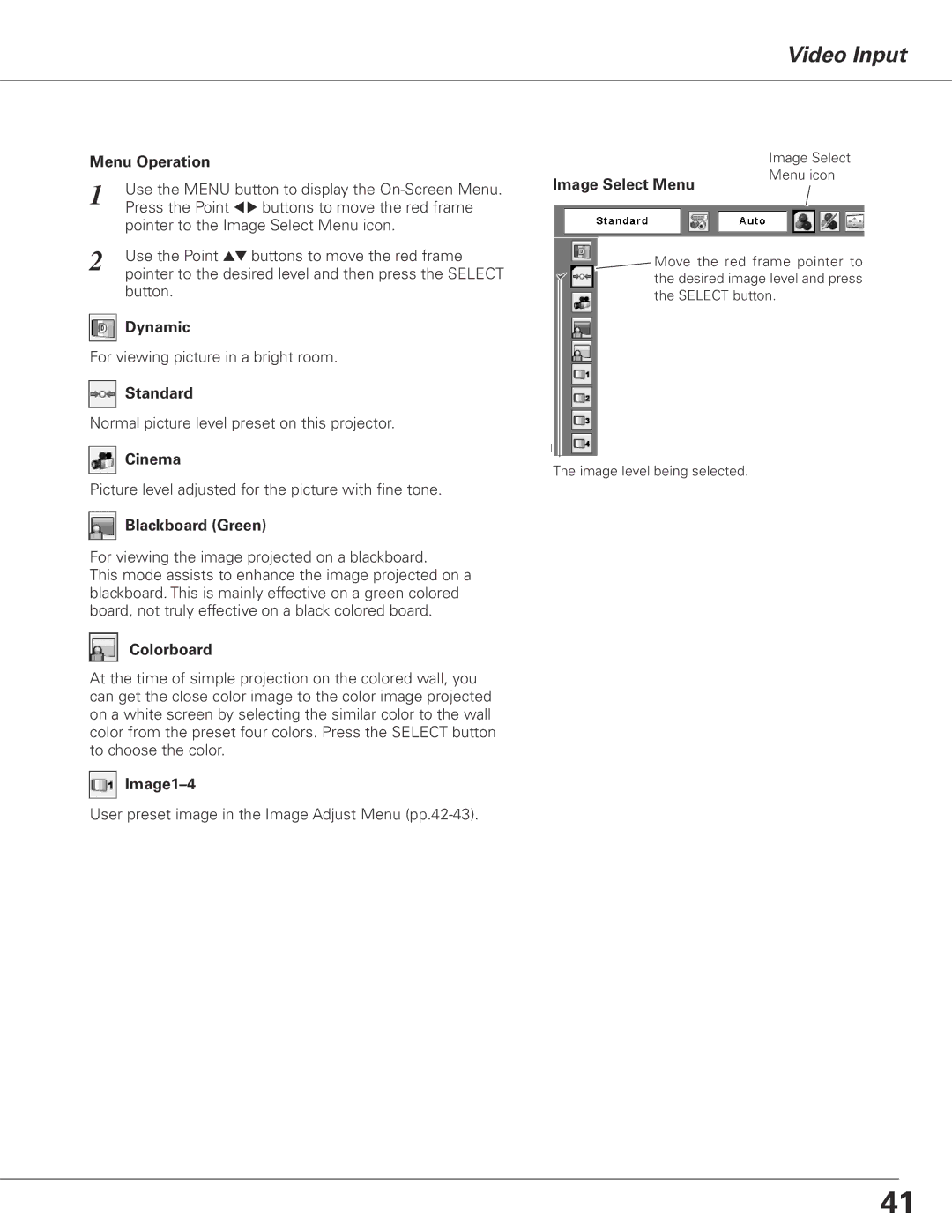 Sanyo PLC-XL51 owner manual Video Input, Image1-4 