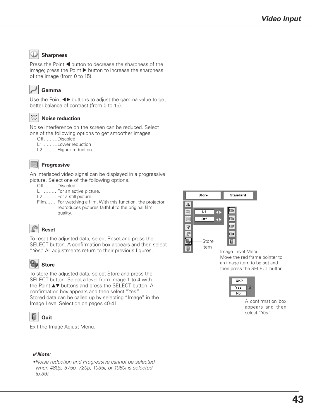 Sanyo PLC-XL51 owner manual Noise reduction, Progressive 