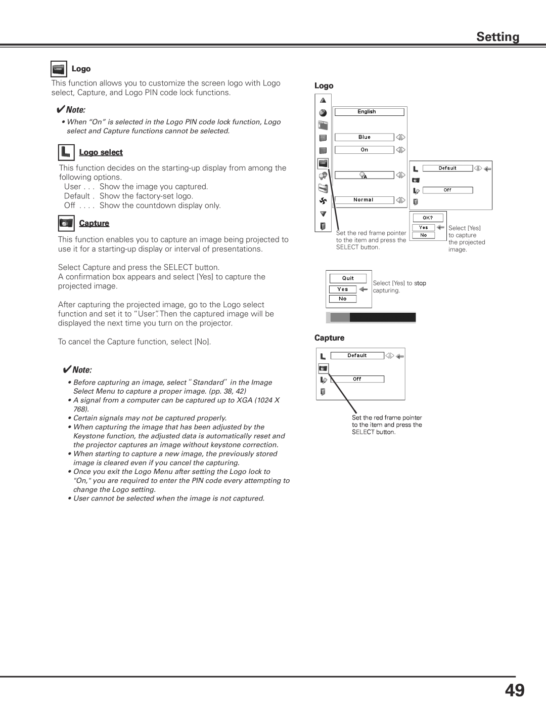 Sanyo PLC-XP100L, PLC-XP100BKL owner manual Setting 
