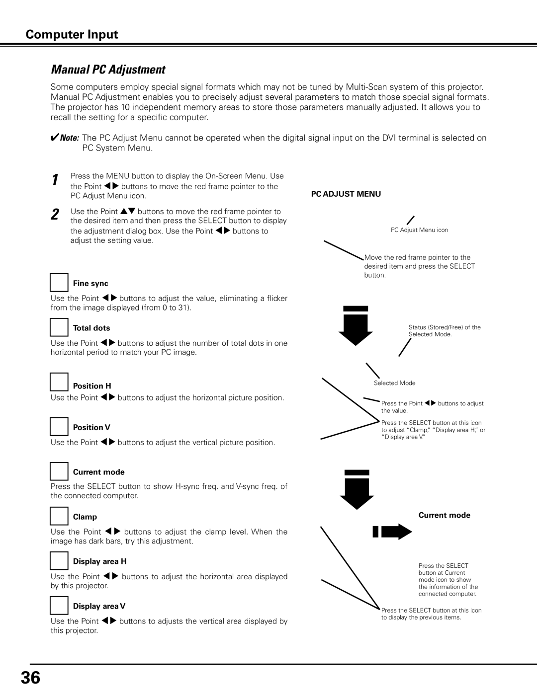 Sanyo PLC-XP100BKL, PLC-XP100L owner manual Manual PC Adjustment 