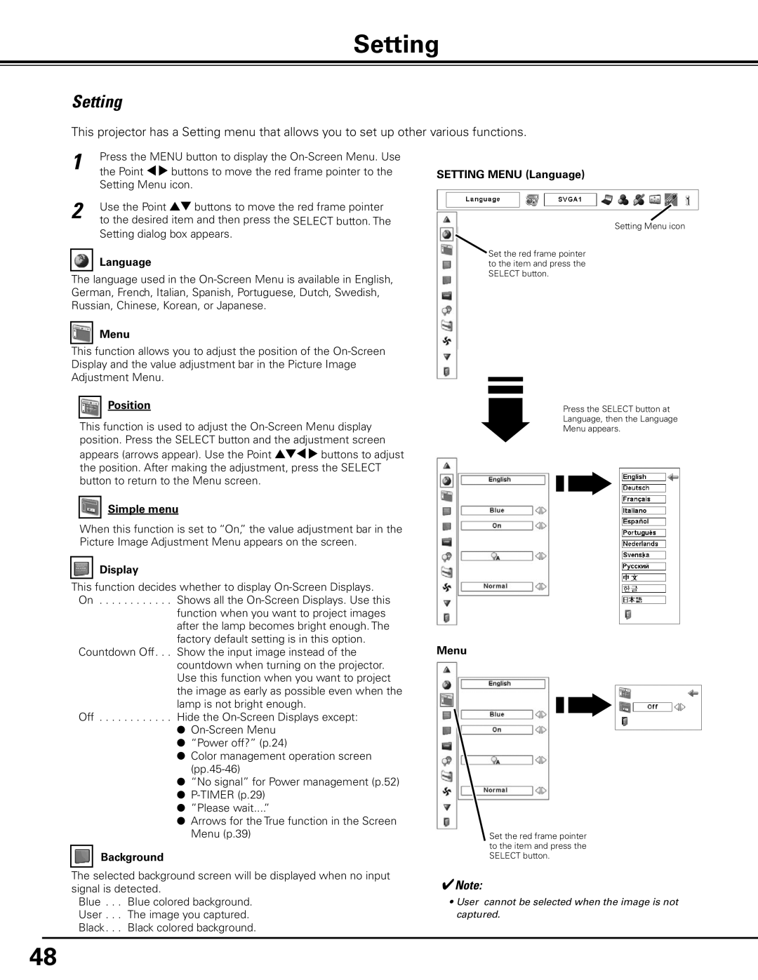 Sanyo PLC-XP100BKL, PLC-XP100L owner manual Setting 