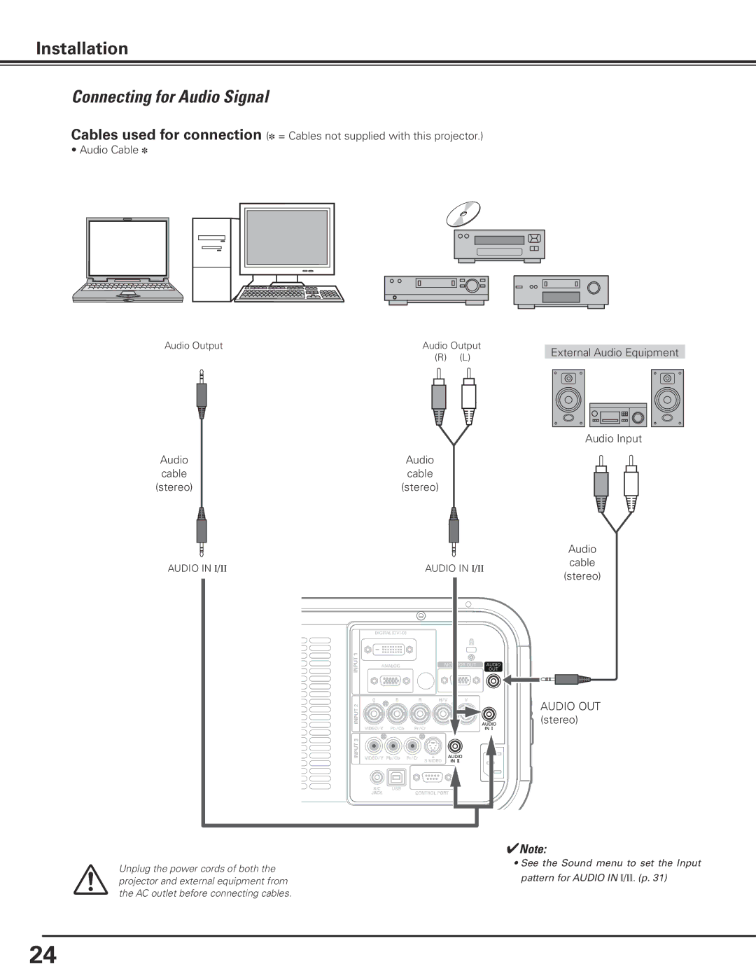 Sanyo PLC-XP200L owner manual Connecting for Audio Signal, Audio OUT 