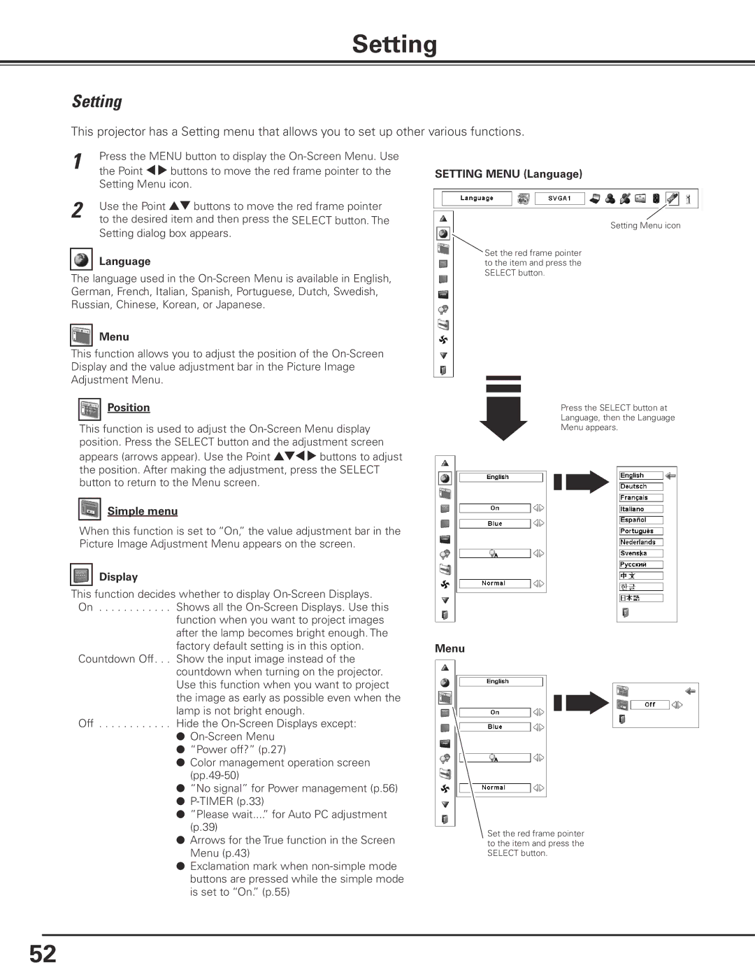 Sanyo PLC-XP200L owner manual Setting 