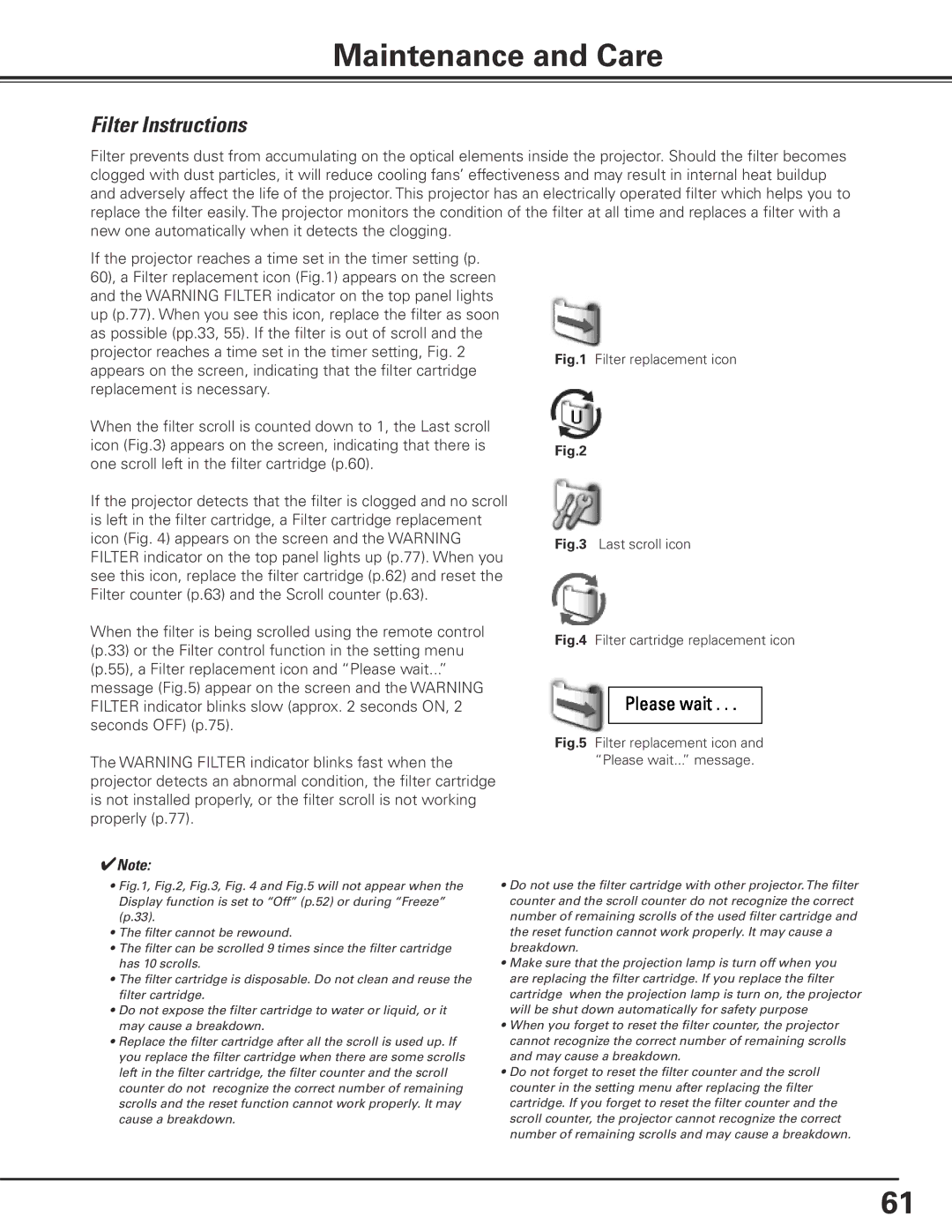 Sanyo PLC-XP200L owner manual Maintenance and Care, Filter Instructions 