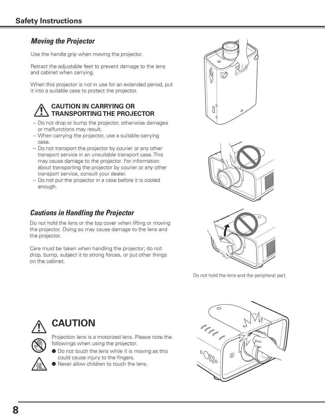 Sanyo PLC-XP200L owner manual Moving the Projector, Transporting the Projector 