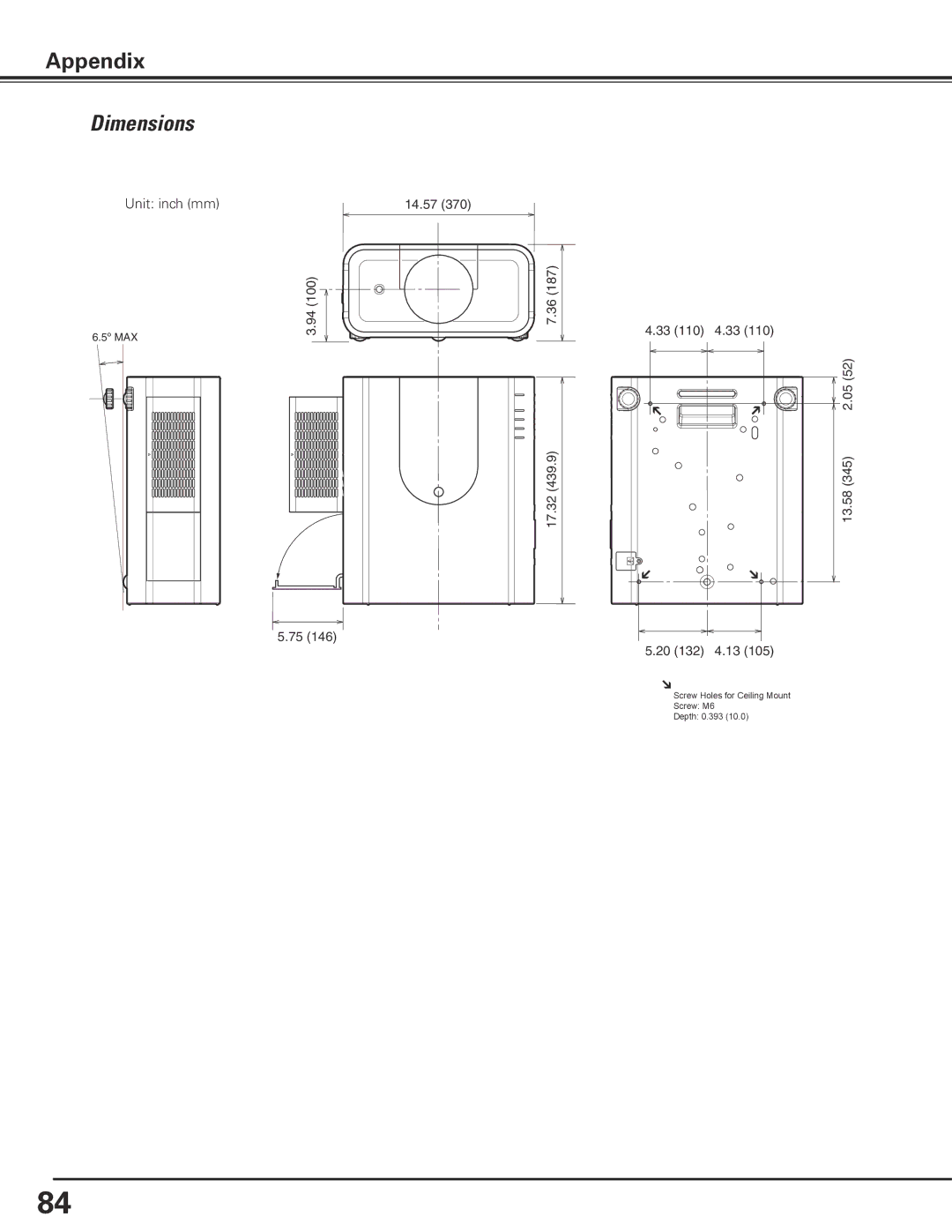 Sanyo PLC-XP200L owner manual Dimensions 