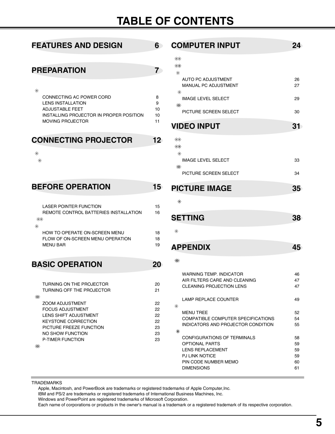 Sanyo PLC-XP57L owner manual Table of Contents 