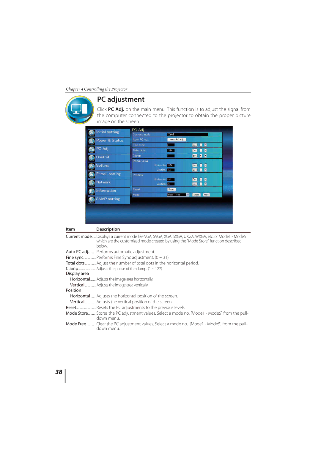 Sanyo PLC-XR201, PLC-XR251 owner manual PC adjustment 