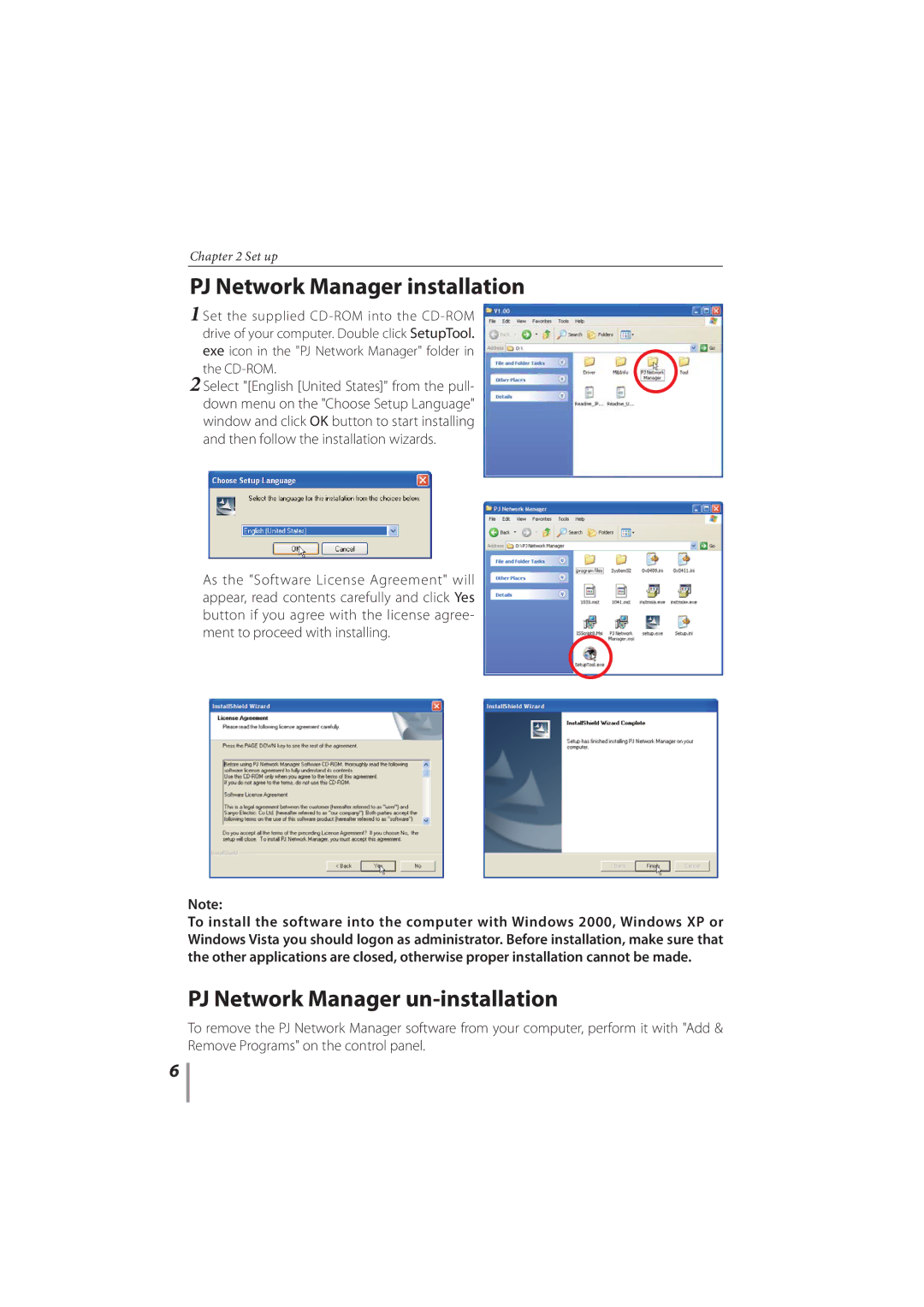 Sanyo PLC-XR201, PLC-XR251 owner manual PJ Network Manager installation 