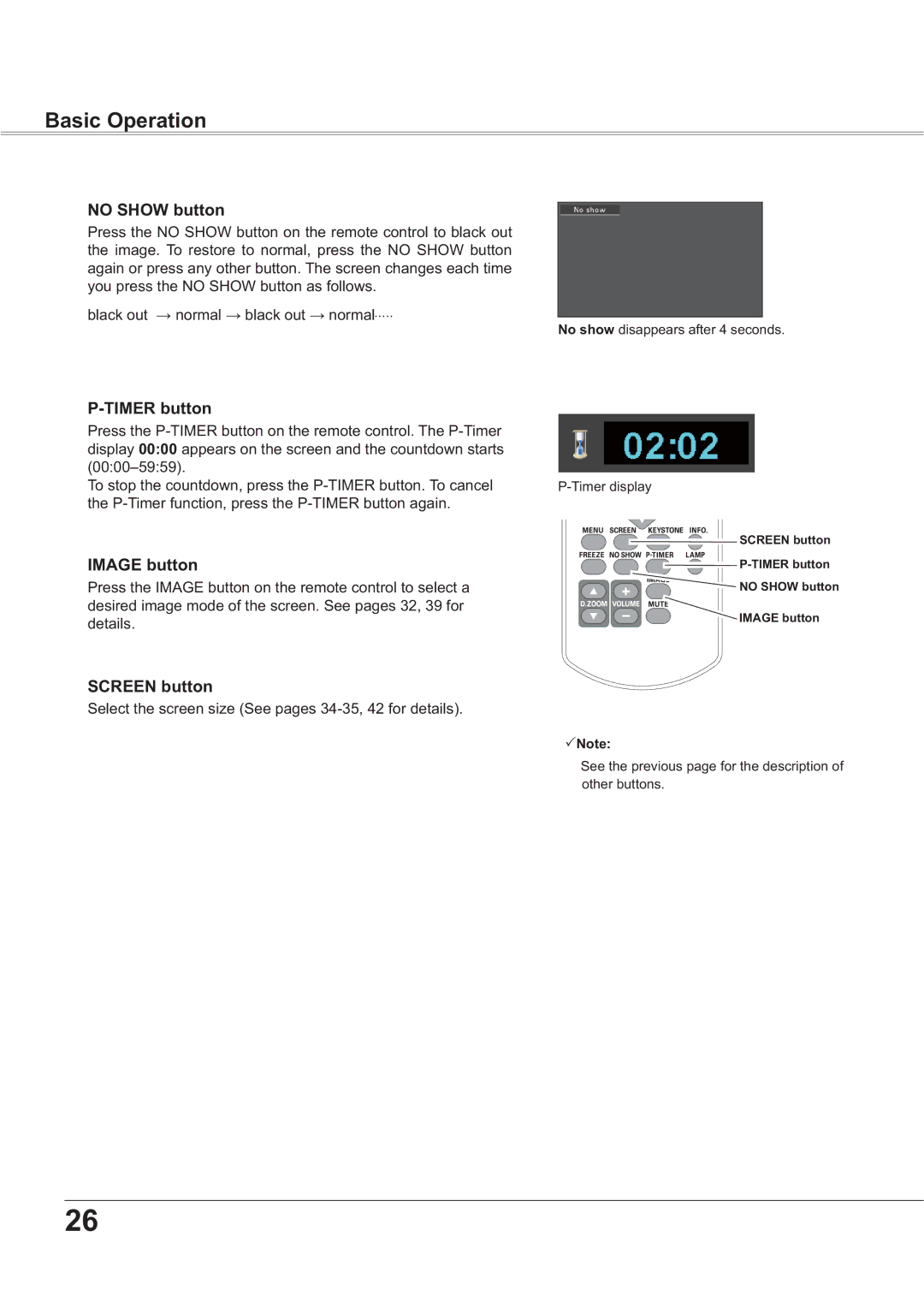 Sanyo PLC-XR251, PLC-XR201 owner manual No Show button, Timer button, Image button, Screen button, ± 