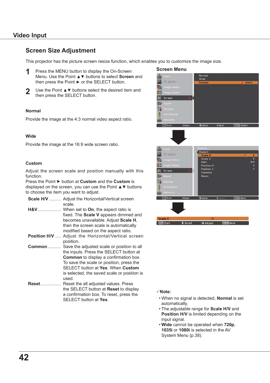 Sanyo PLC-XR251, PLC-XR201 owner manual Video Input Screen Size Adjustment, LqsxwVljqdo 