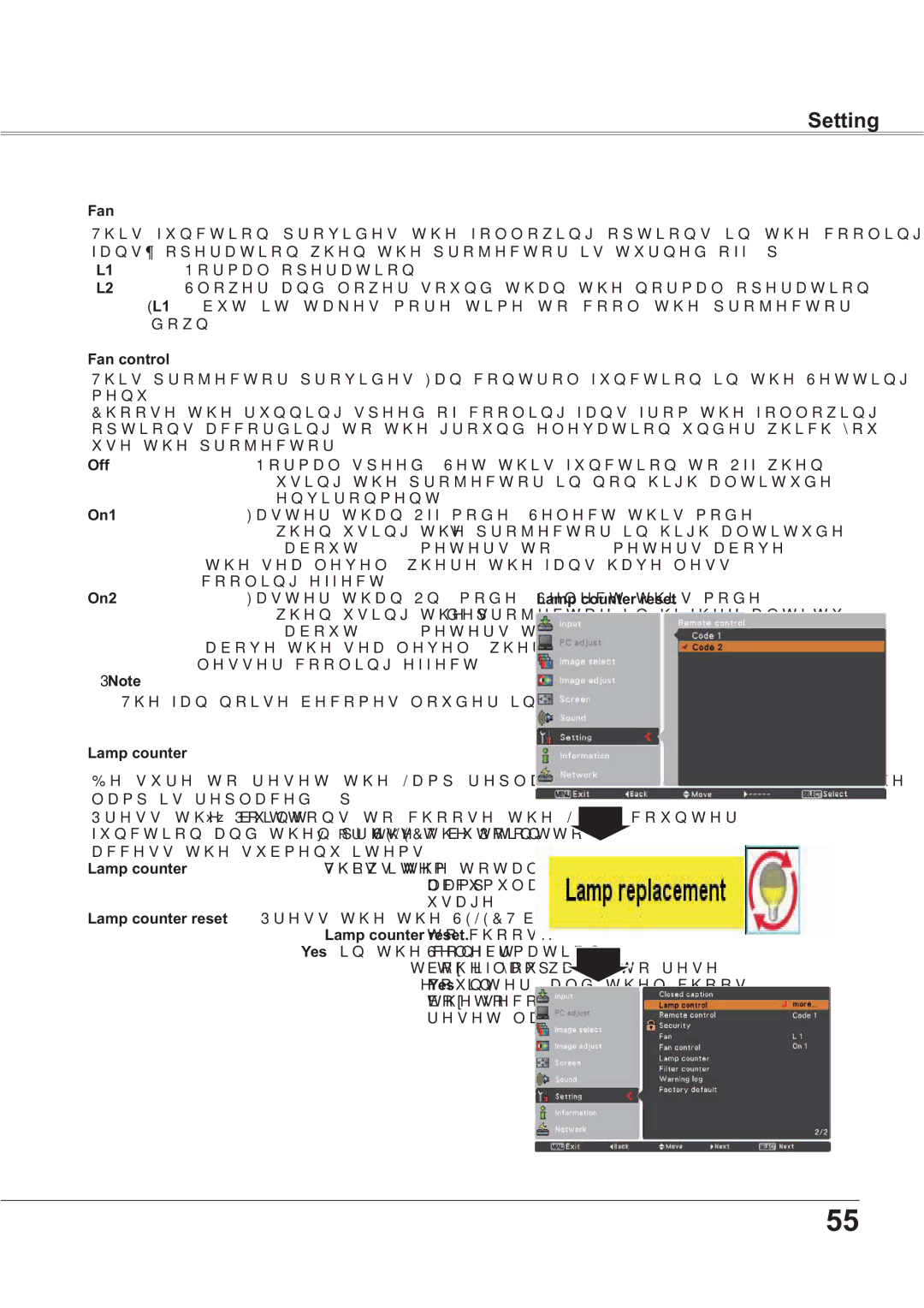 Sanyo PLC-XR201, PLC-XR251 owner manual Fan control, 3Note, Lamp counter 