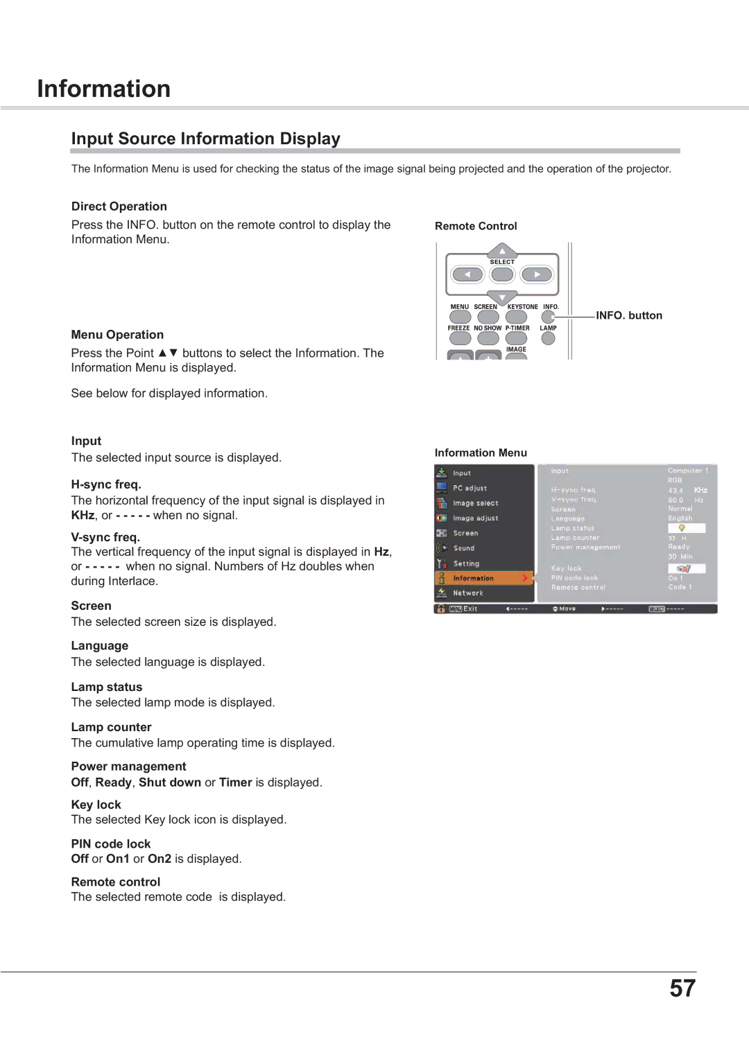 Sanyo PLC-XR201, PLC-XR251 owner manual Input Source Information Display 