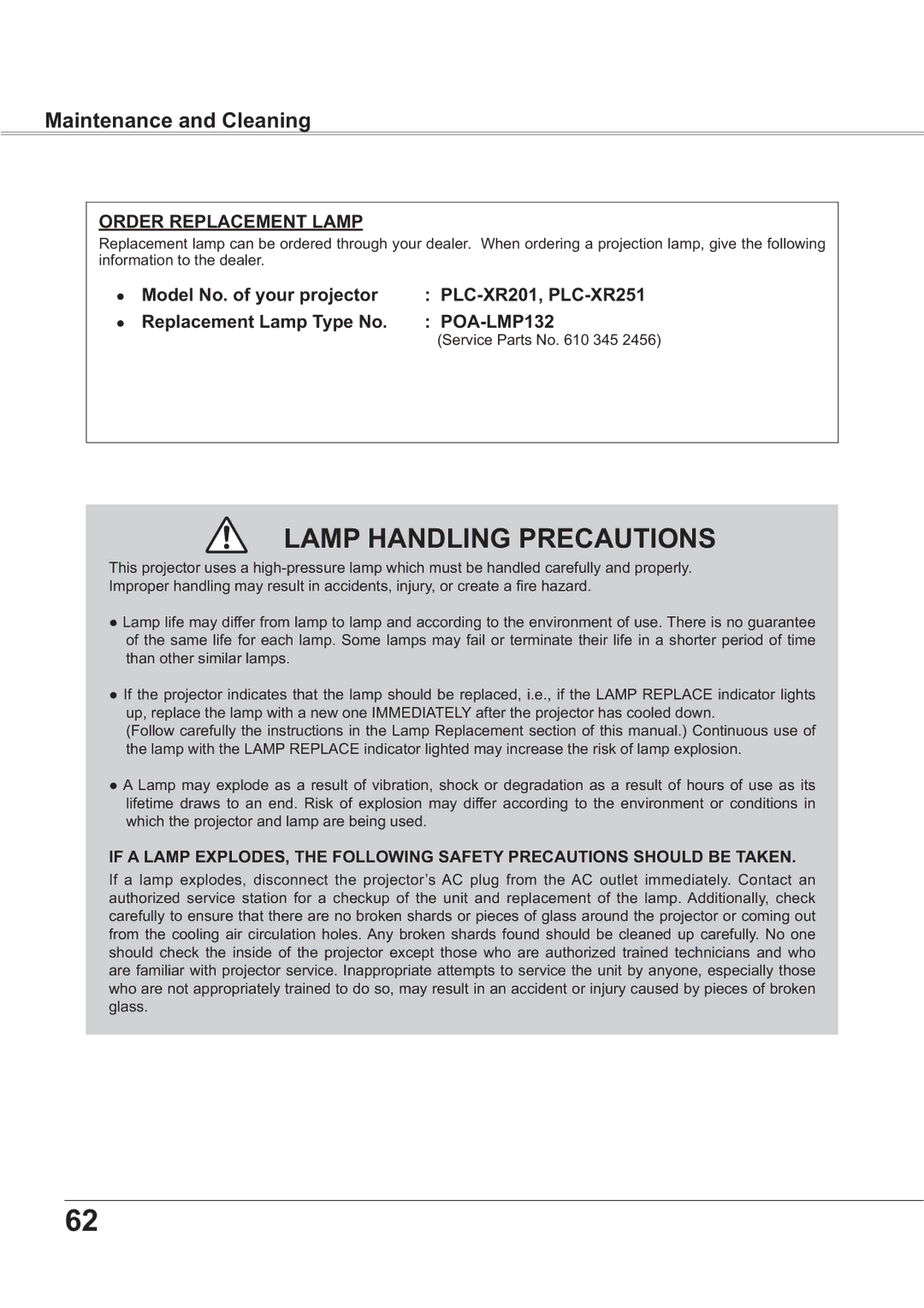 Sanyo PLC-XR251 Maintenance and Cleaning, LqirupdwlrqWrWkhGhdohu, WkdqRwkhuVlploduOdpsv,      