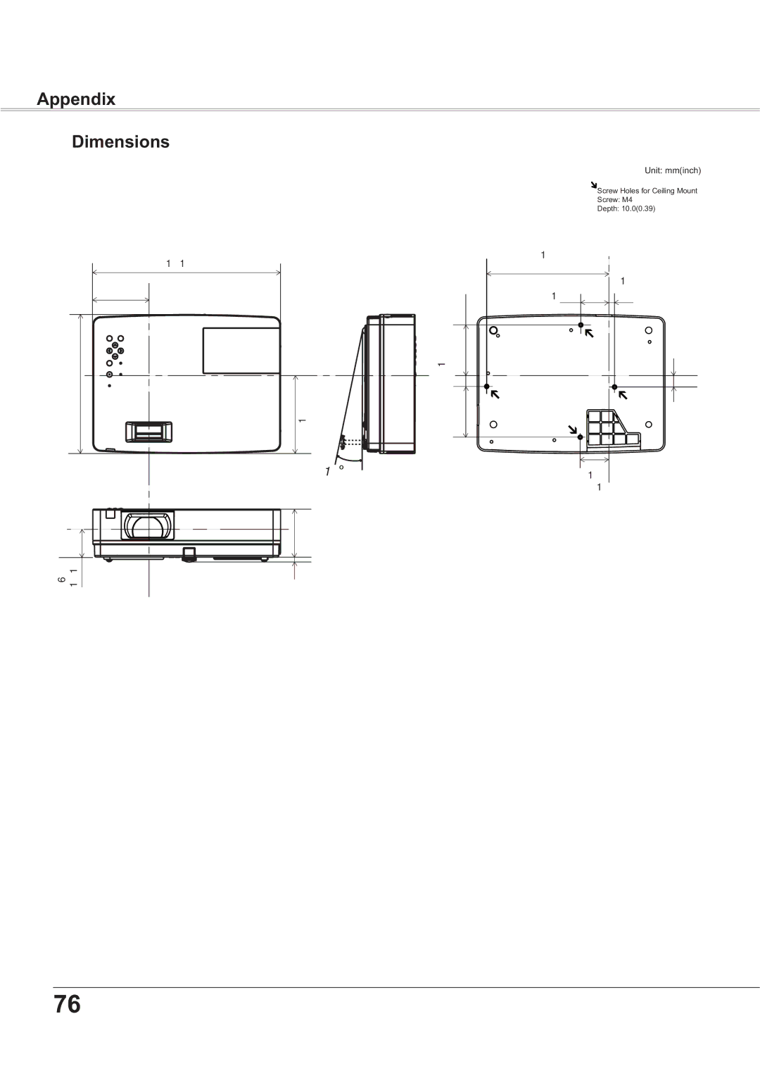 Sanyo PLC-XR251, PLC-XR201 owner manual Appendix Dimensions 