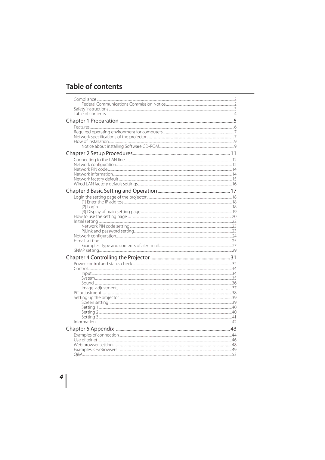 Sanyo PLC-XR201, PLC-XR251 owner manual Table of contents 