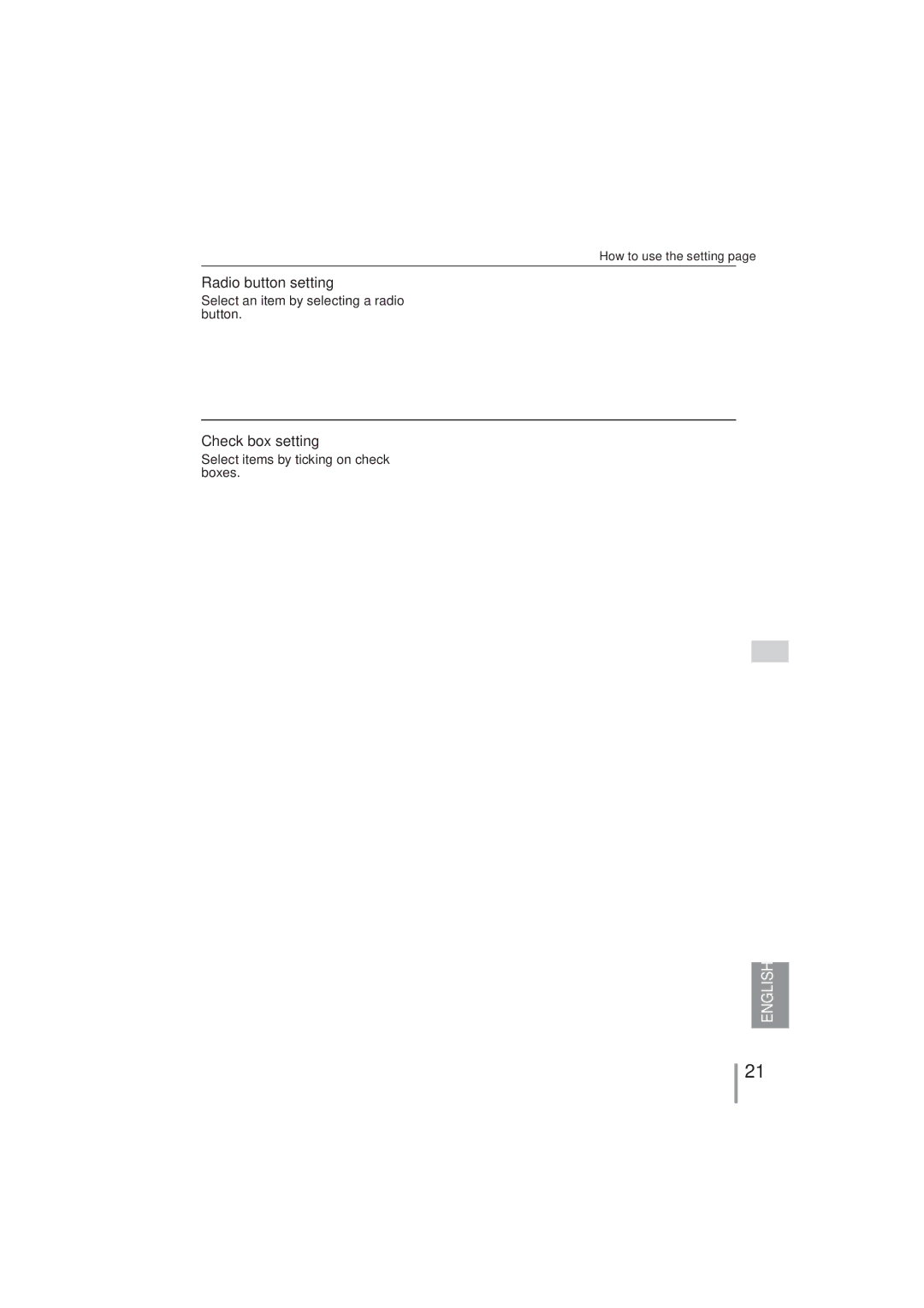 Sanyo PLC-XR251, PLC-XR201 owner manual Radio button setting, Check box setting, Select an item by selecting a radio button 