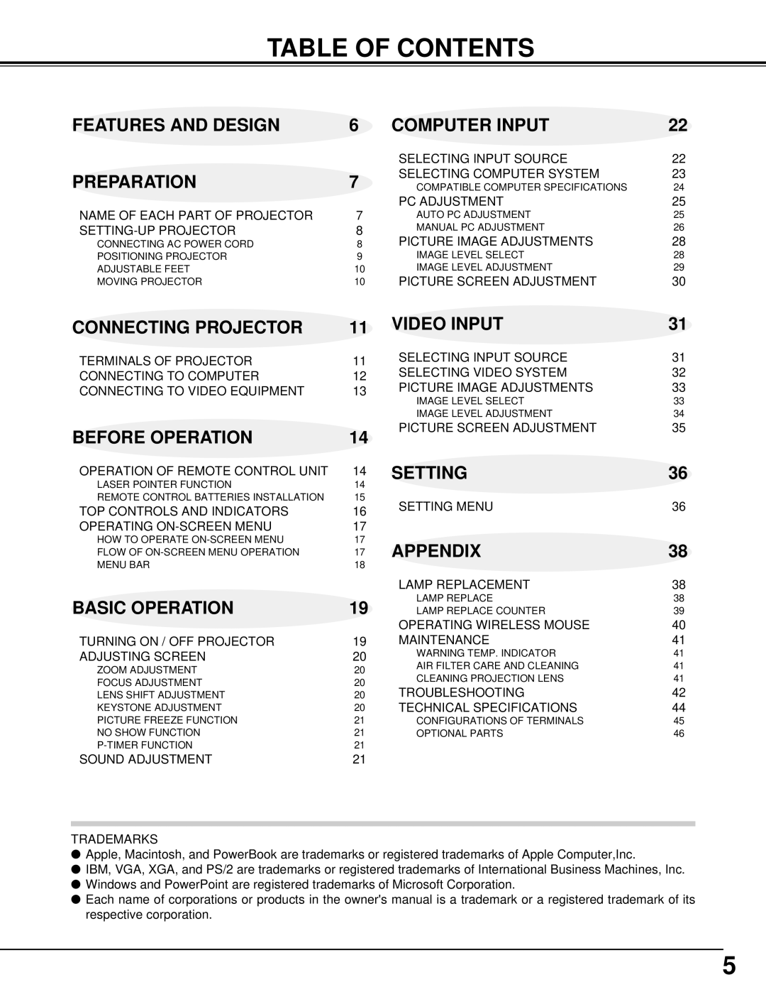 Sanyo PLC-XT15, PLC-XT10 owner manual Table of Contents 