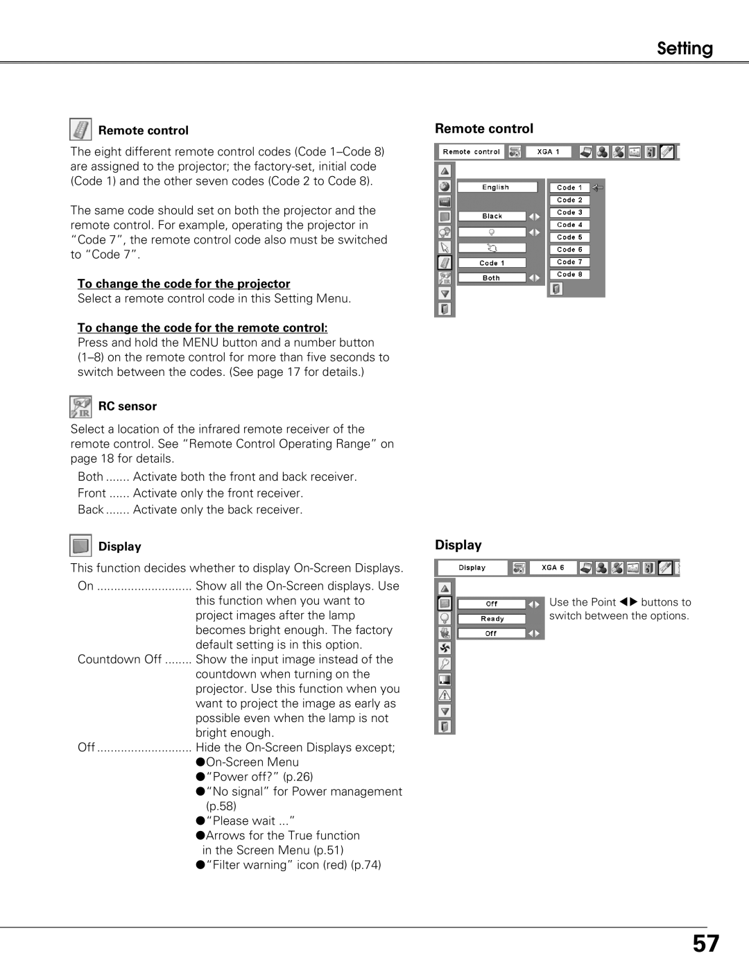 Sanyo PLC-XT21 owner manual Remote control Display 