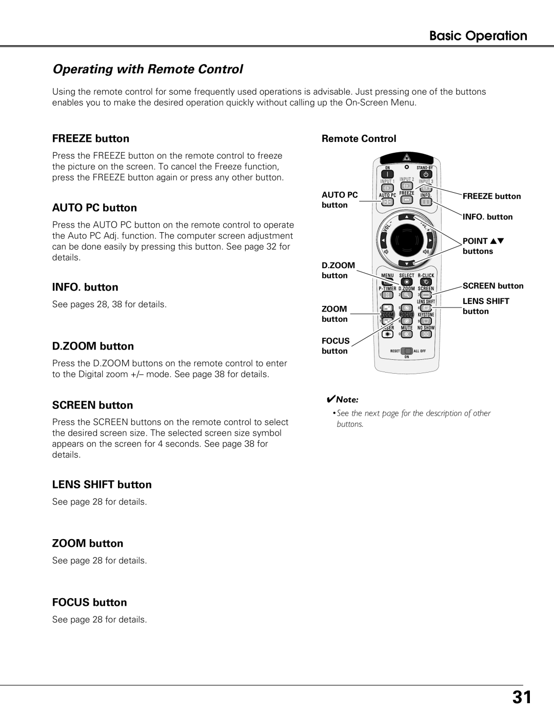 Sanyo PLC-XT25 owner manual Operating with Remote Control 