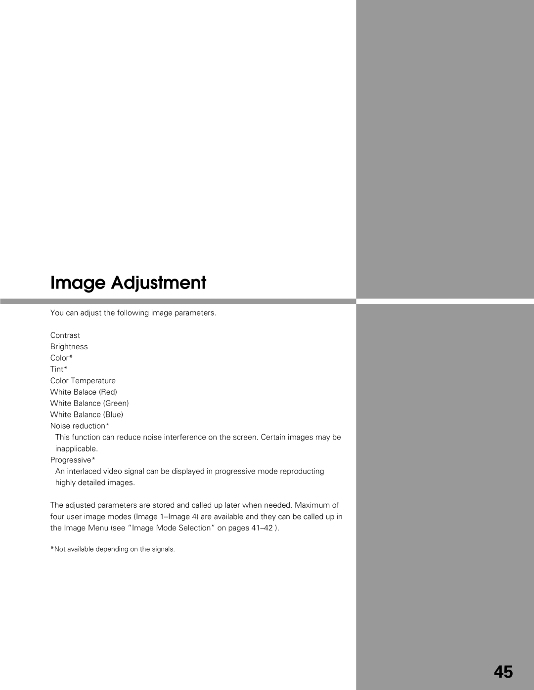 Sanyo PLC-XT25 owner manual Image Adjustment 