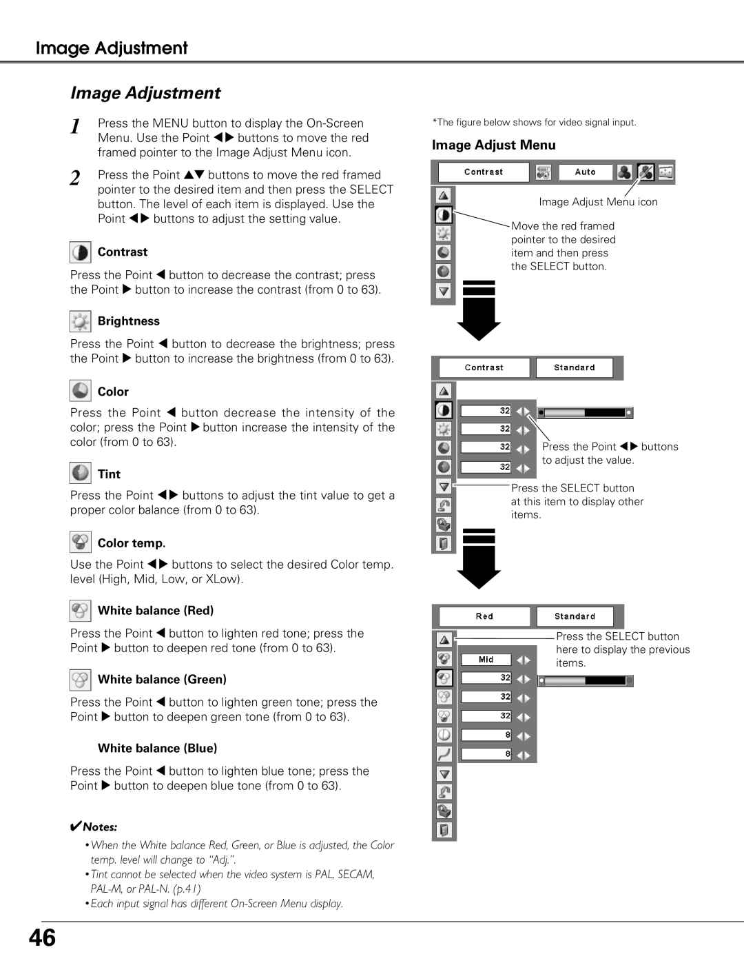 Sanyo PLC-XT25 owner manual Image Adjustment, Image Adjust Menu 