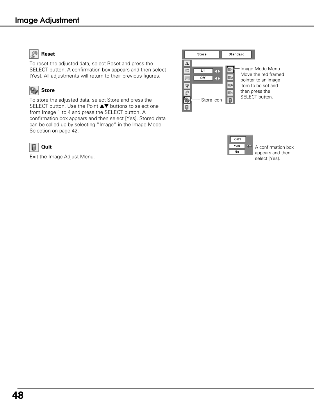 Sanyo PLC-XT25 owner manual To reset the adjusted data, select Reset and press 