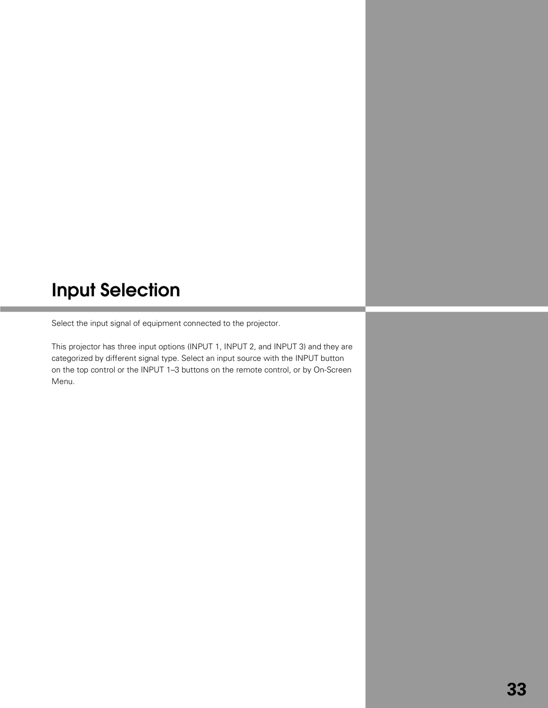 Sanyo PLC-XT25K, PLC-XT20L*, PLC-XT20K owner manual Input Selection 