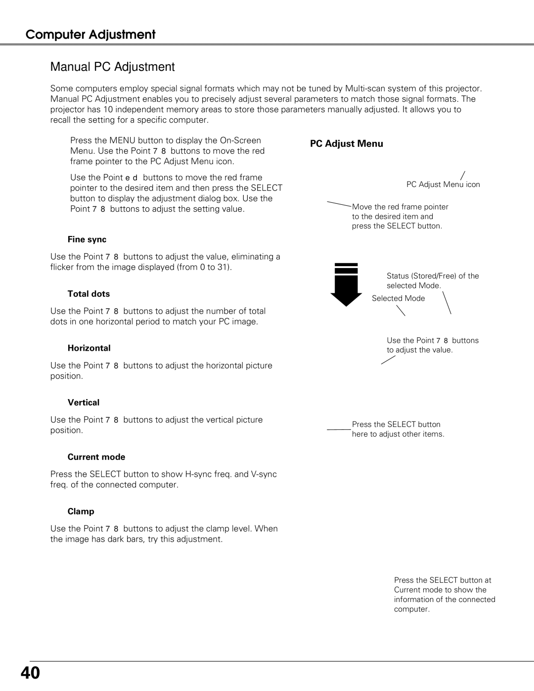 Sanyo PLC-XT20L*, PLC-XT25K, PLC-XT20K owner manual Manual PC Adjustment 