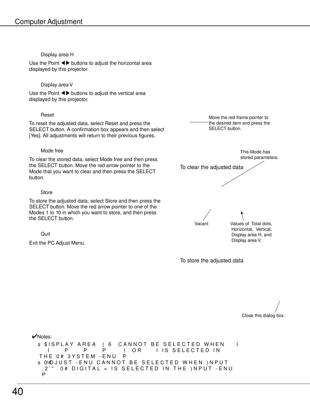 Sanyo PLC-XTC50AL owner manual To clear the adjusted data, To store the adjusted data 