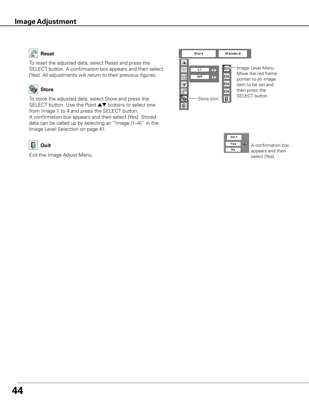 Sanyo PLC-XTC50AL owner manual To reset the adjusted data, select Reset and press 