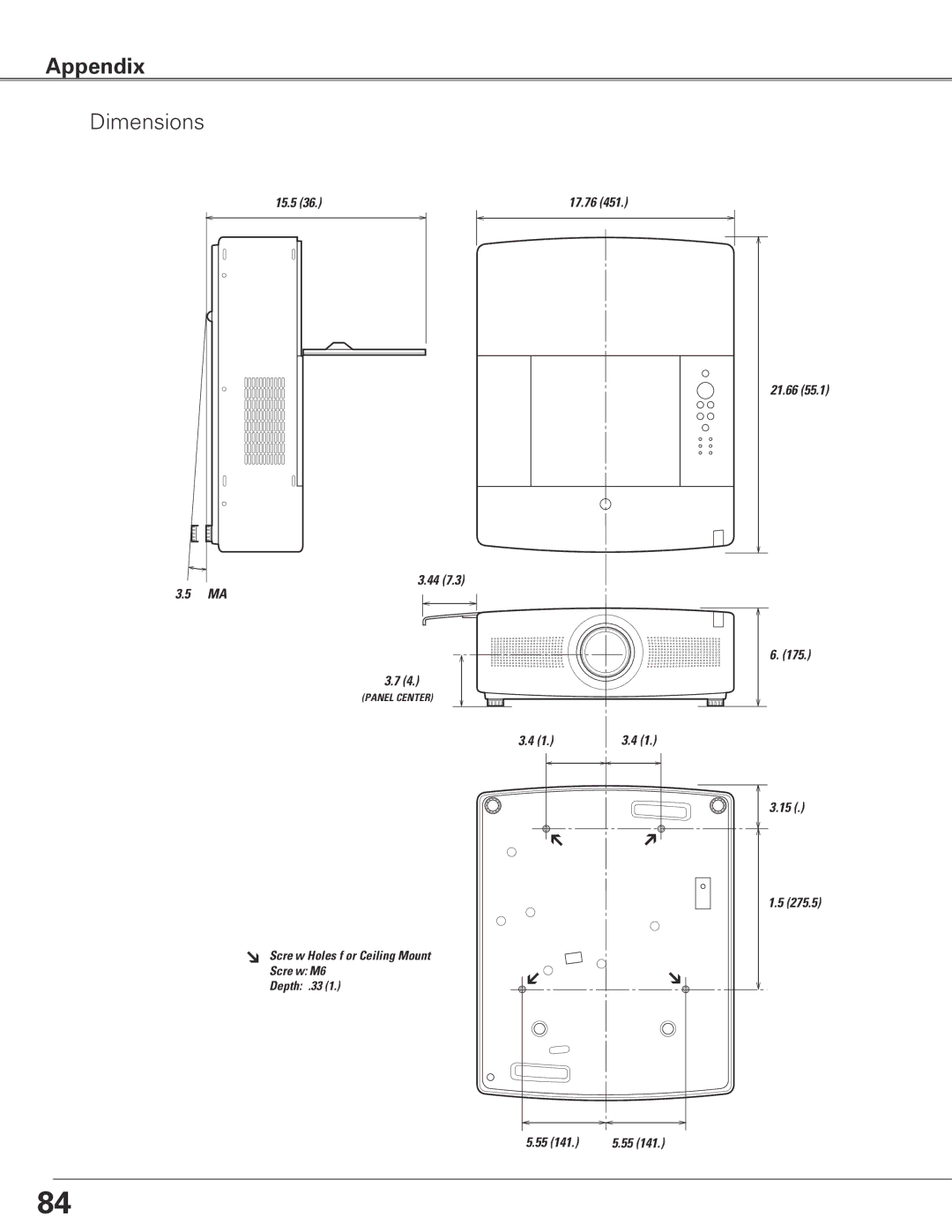 Sanyo PLC-XTC50AL owner manual Dimensions 