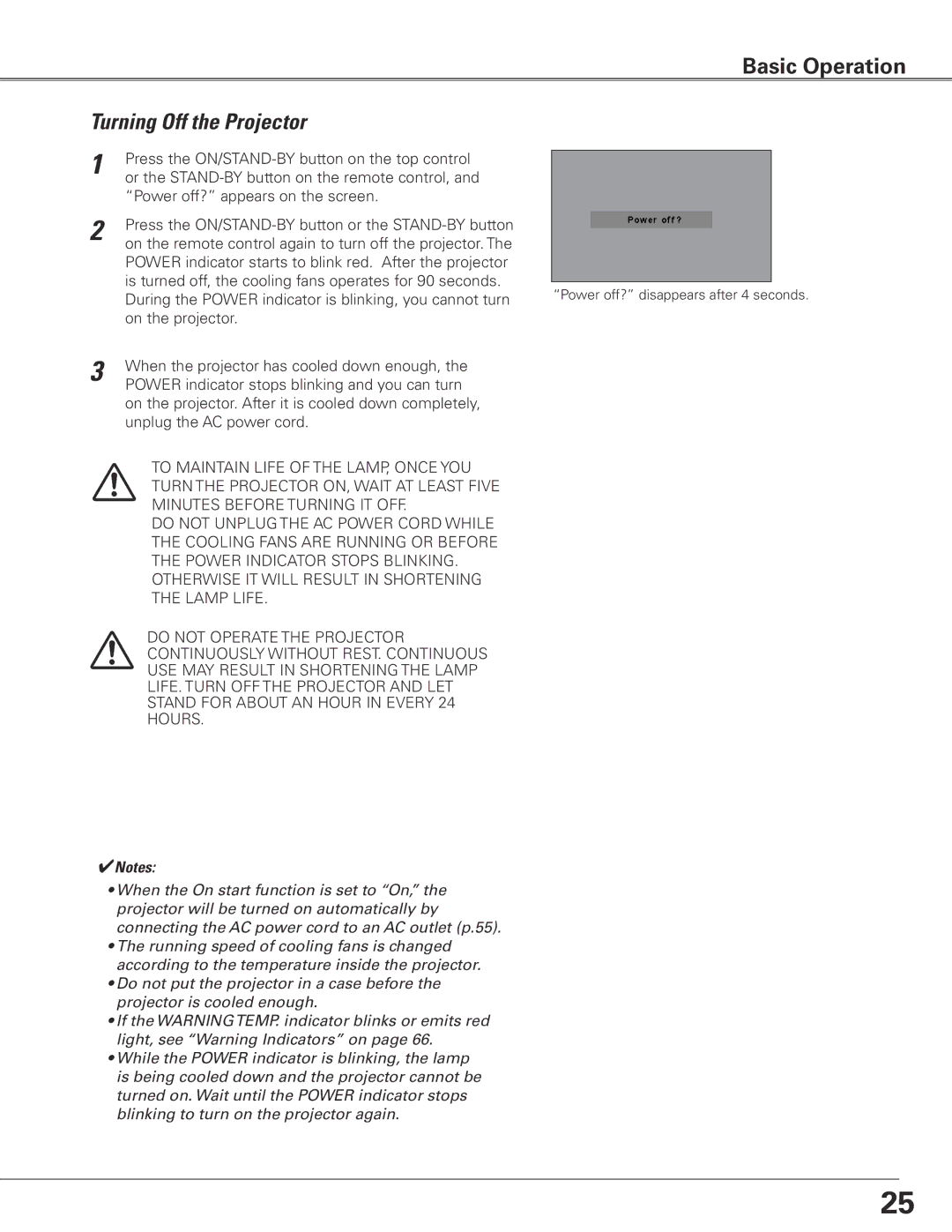 Sanyo PLC-XTC50L owner manual Turning Off the Projector 