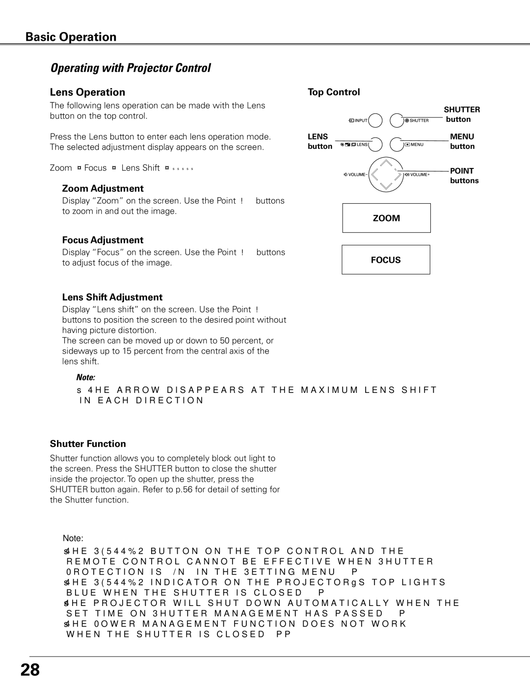 Sanyo PLC-XTC50L owner manual Operating with Projector Control, Lens Operation, Zoom Adjustment, Focus Adjustment 