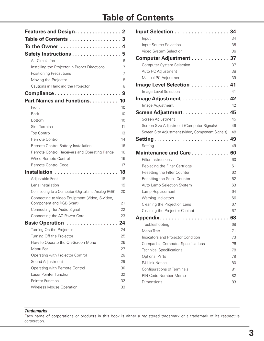 Sanyo PLC-XTC50L owner manual Table of Contents 