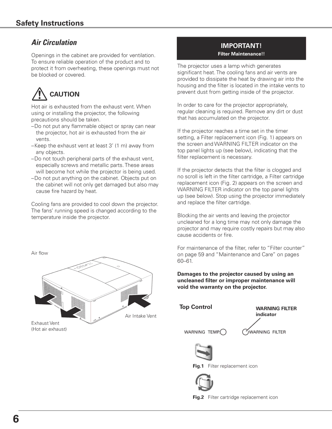 Sanyo PLC-XTC50L owner manual Air Circulation, Top Control 