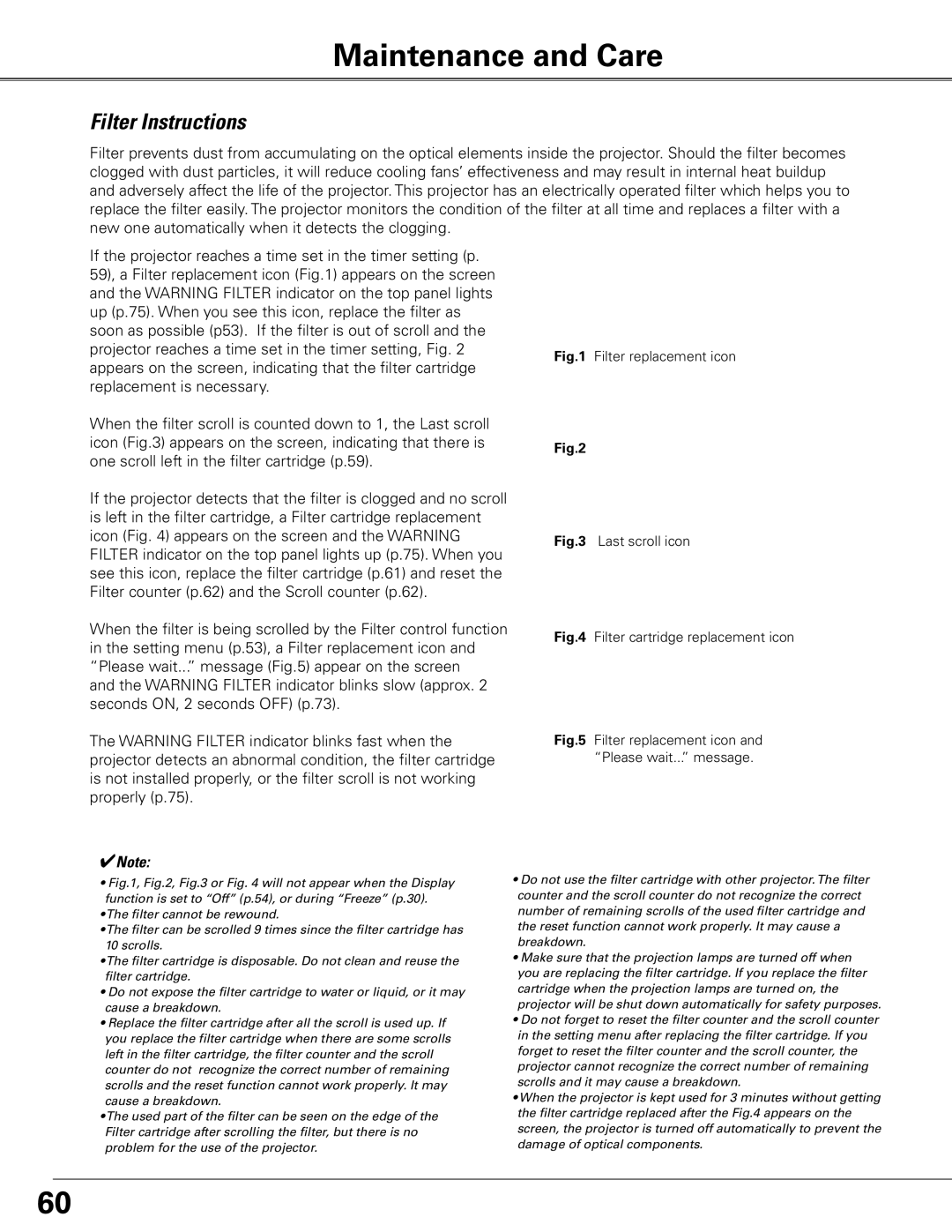 Sanyo PLC-XTC50L owner manual Maintenance and Care, Filter Instructions 