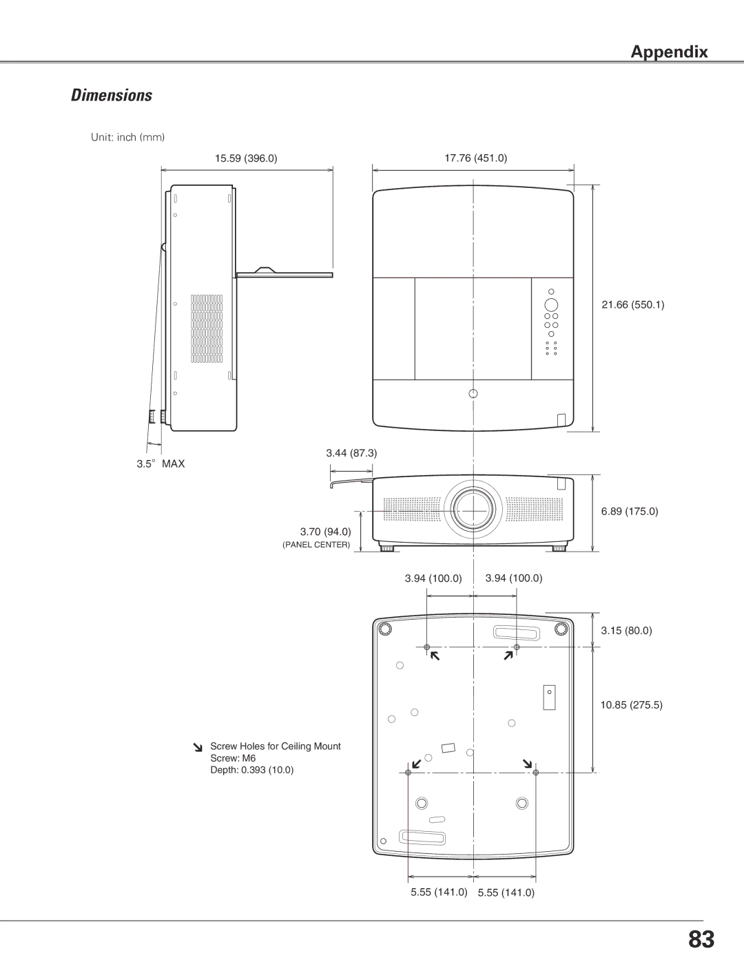 Sanyo PLC-XTC50L owner manual Dimensions 