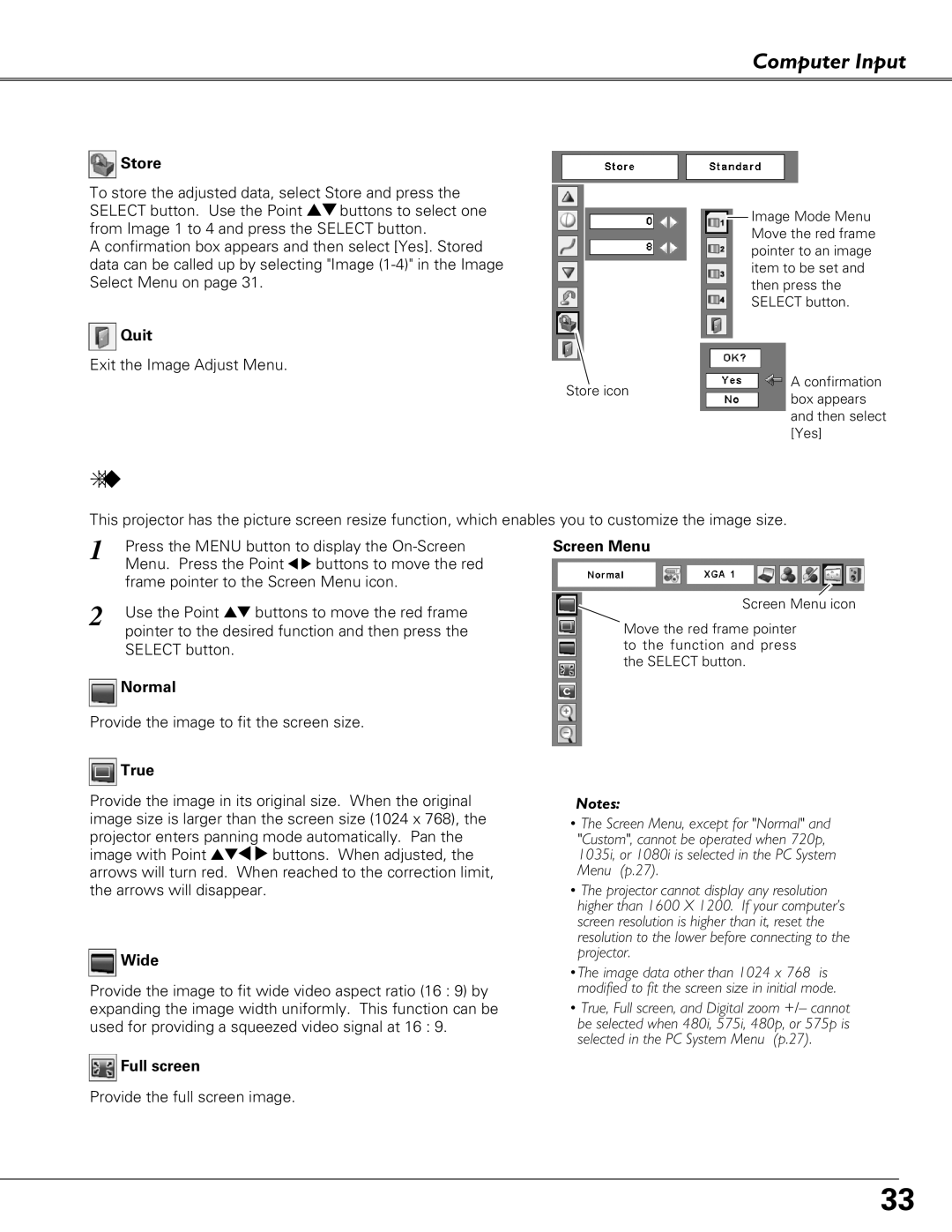 Sanyo PLC-XU 101K owner manual Screen Size Adjustment 