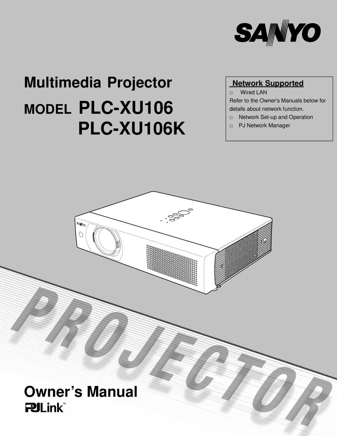 Sanyo owner manual Model PLC-XU106 PLC-XU106K, Network Supported 