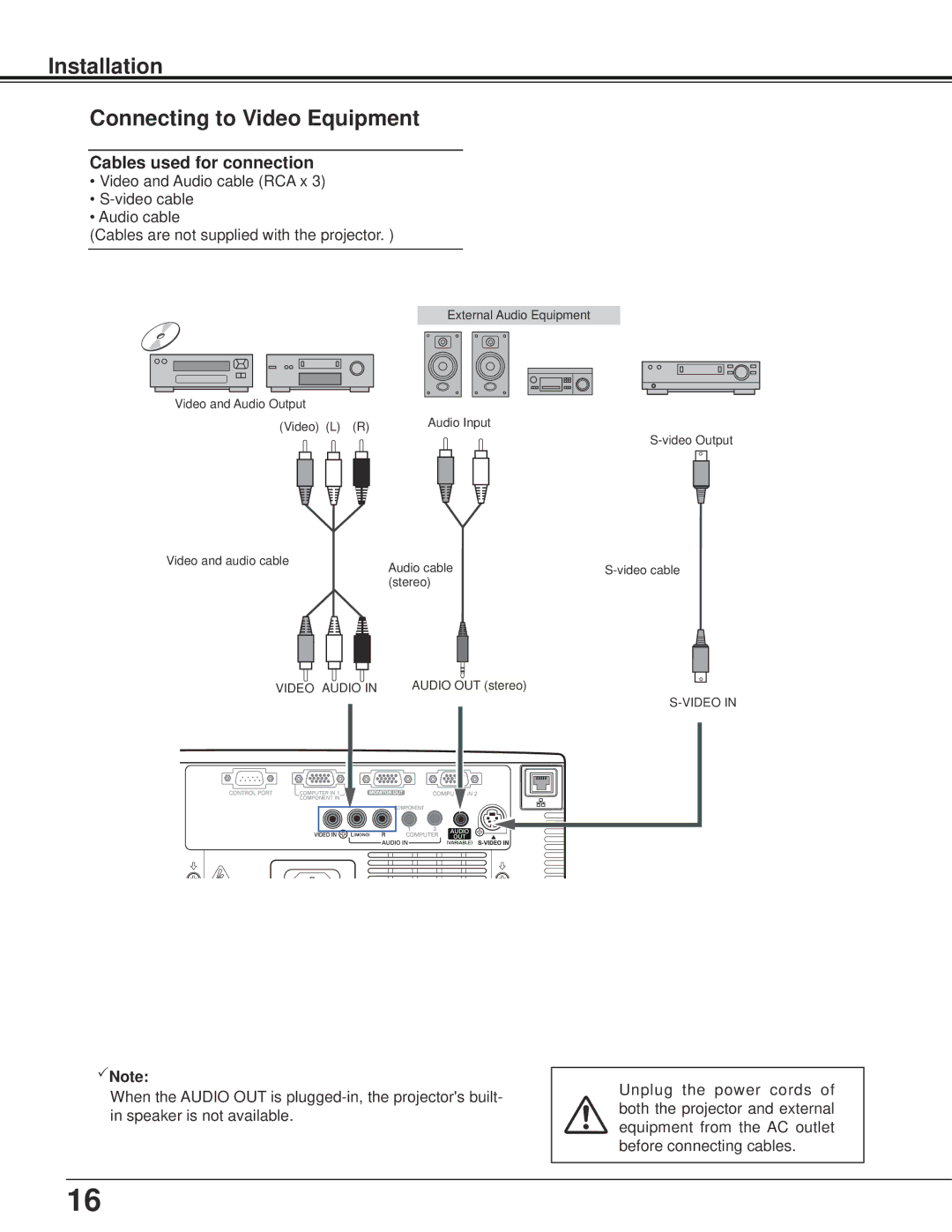 Sanyo PLC-XU106K owner manual Installation Connecting to Video Equipment 