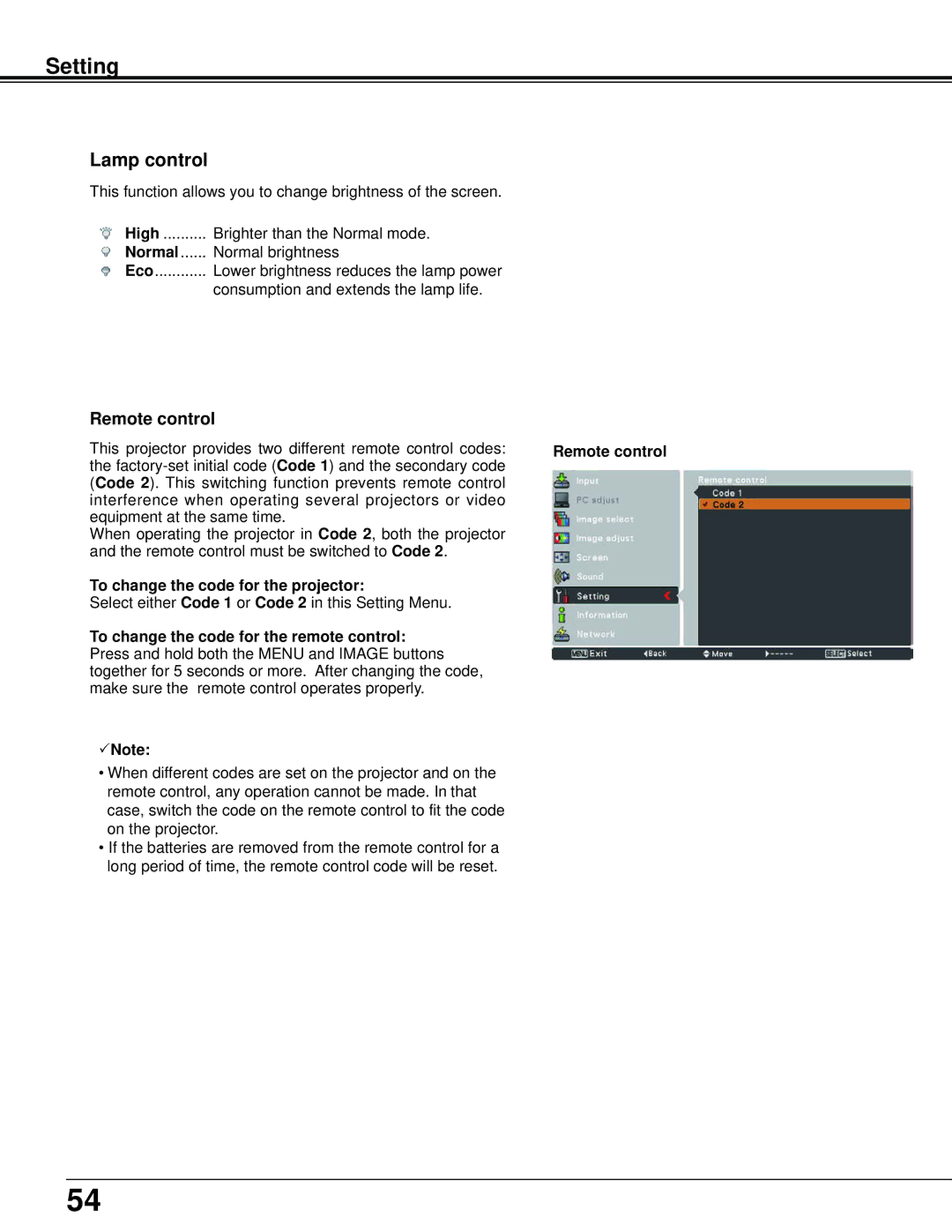 Sanyo PLC-XU106K owner manual Lamp control, Remote control, To change the code for the projector 