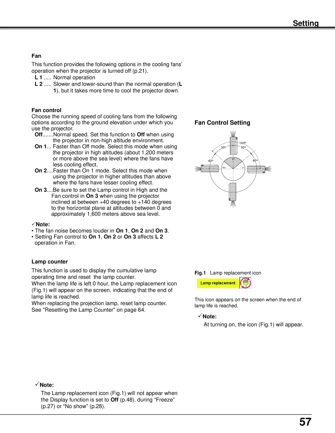 Sanyo PLC-XU106K owner manual Fan Control Setting, Fan control, Lamp counter 