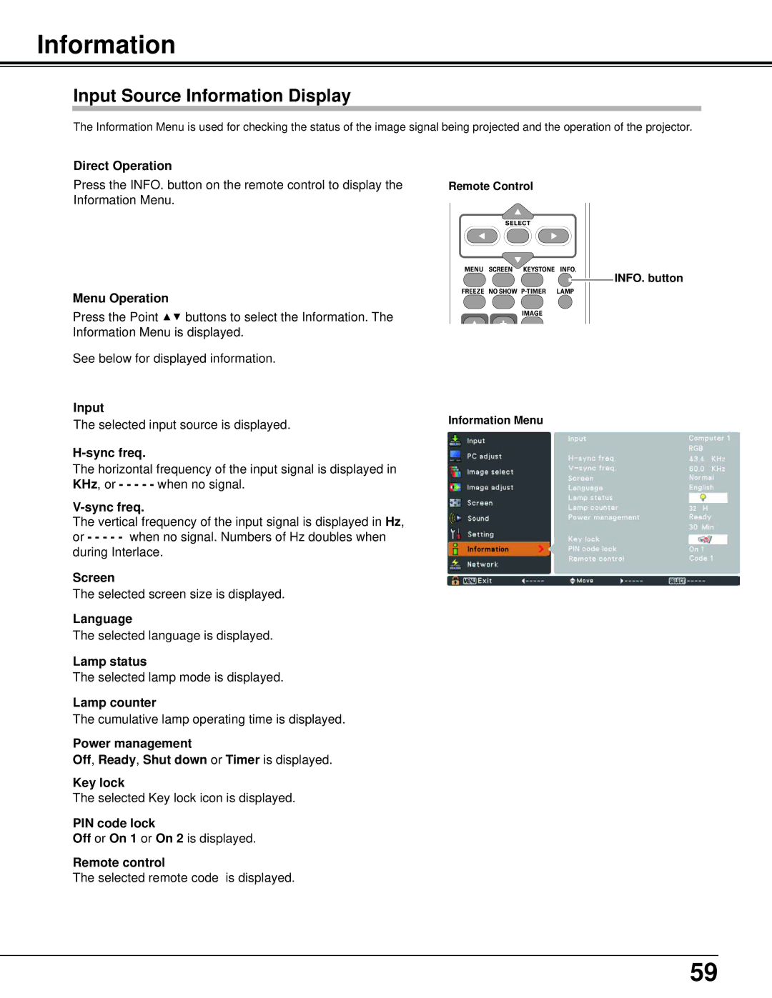 Sanyo PLC-XU106K owner manual Input Source Information Display 