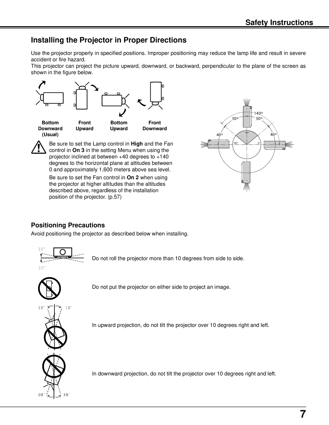 Sanyo PLC-XU106K owner manual Positioning Precautions 