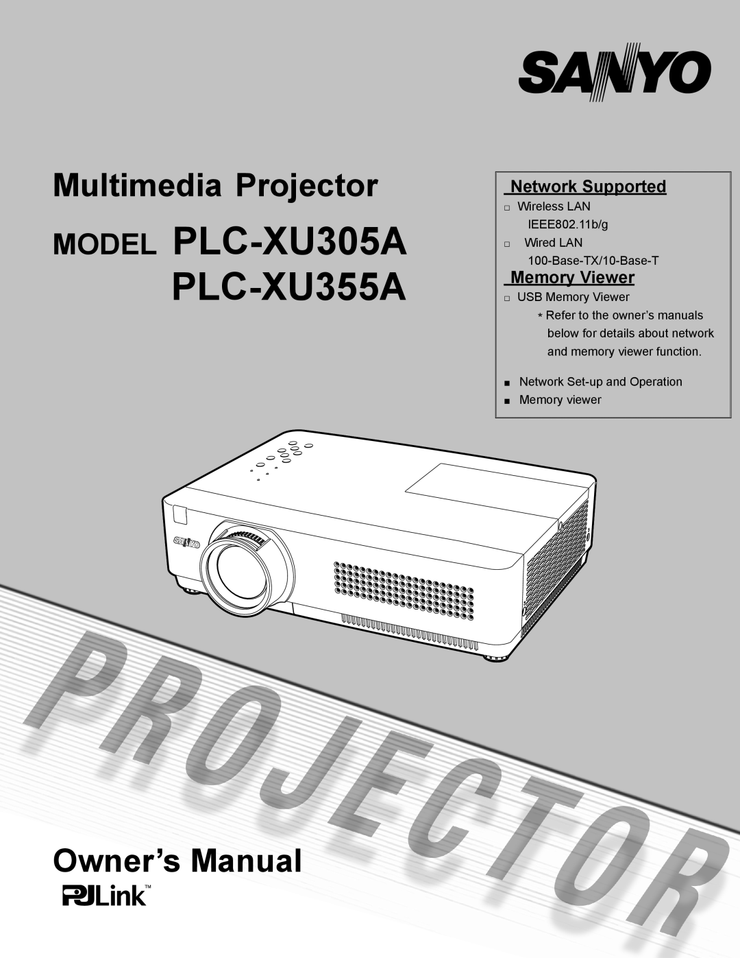 Sanyo owner manual Network Supported, Memory Viewer, MODEL PLC-XU305A PLC-XU355A, Multimedia Projector, Owner’s Manual 