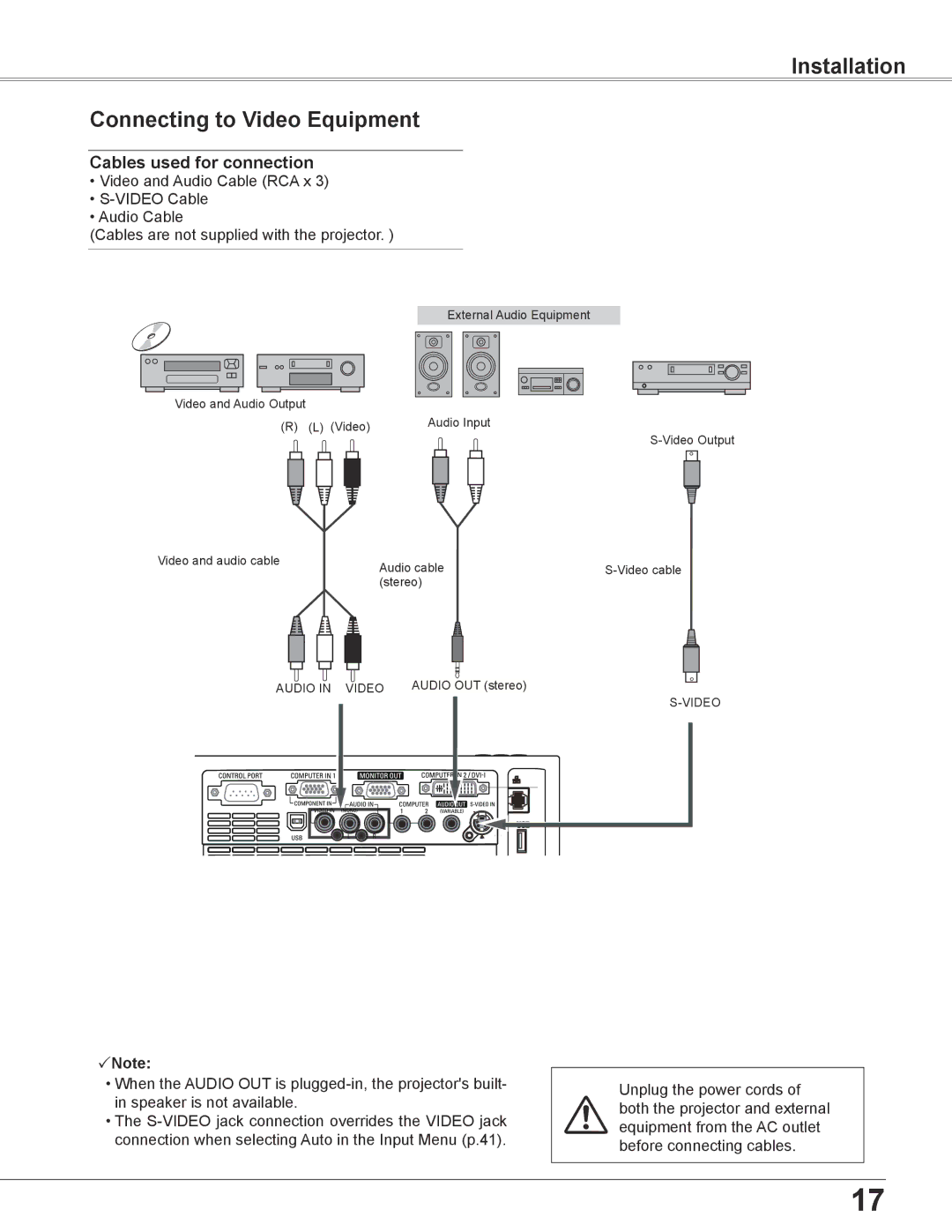 Sanyo PLC-XU305A, PLC-XU355A owner manual Installation Connecting to Video Equipment 