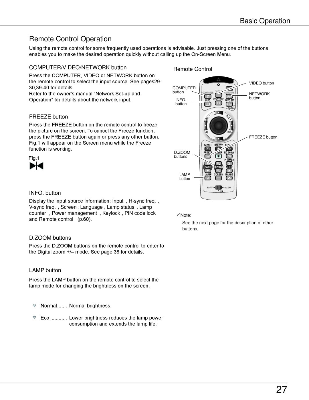 Sanyo PLC-XU305A, PLC-XU355A owner manual Basic Operation Remote Control Operation 